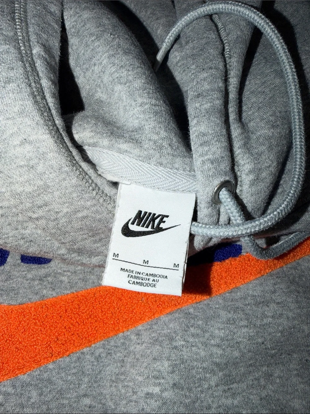 Nike Gray Crewneck with Orange Swoosh and Blue NIKE